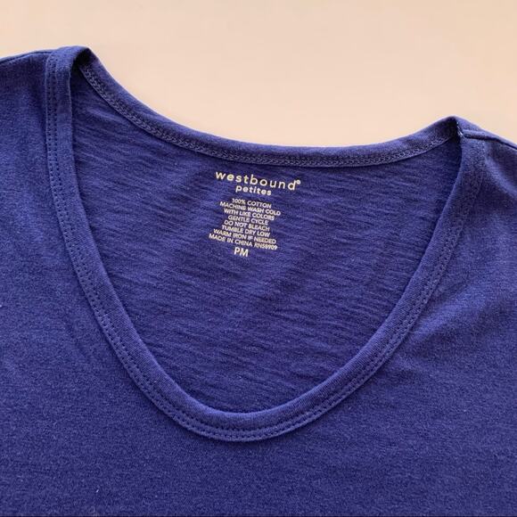 Westbound | Navy Blue Asymmetrical Lace Trim Short Sleeve T-Shirt Medium Petites - Picture 2 of 7